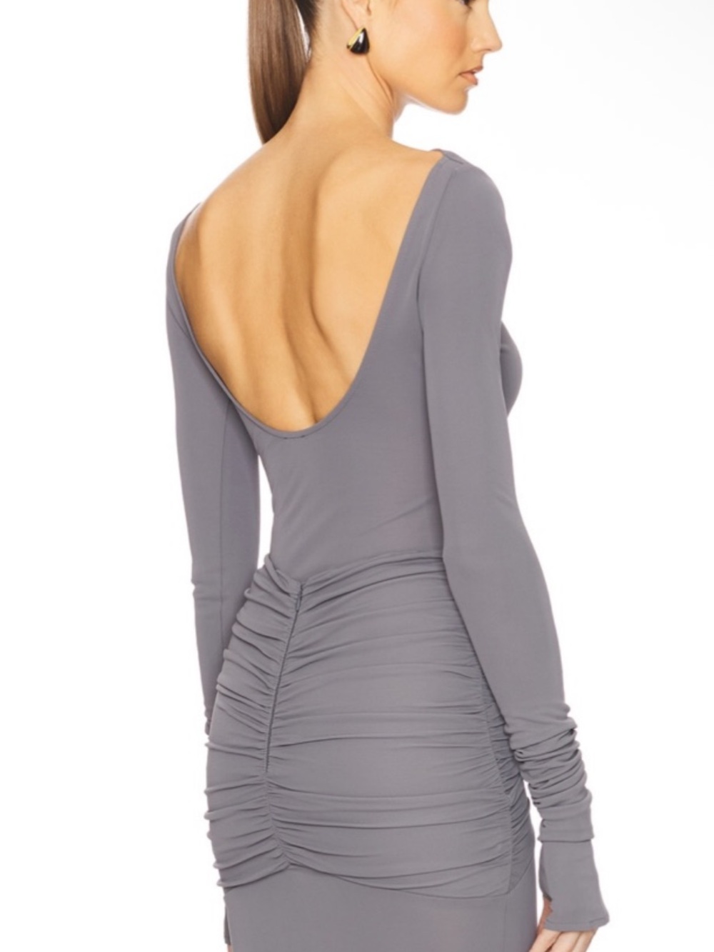 Helsa Matte Jersey Long Sleeve Scoop Back Top in Graphite Grey NEW Size Medium - Picture 3 of 7